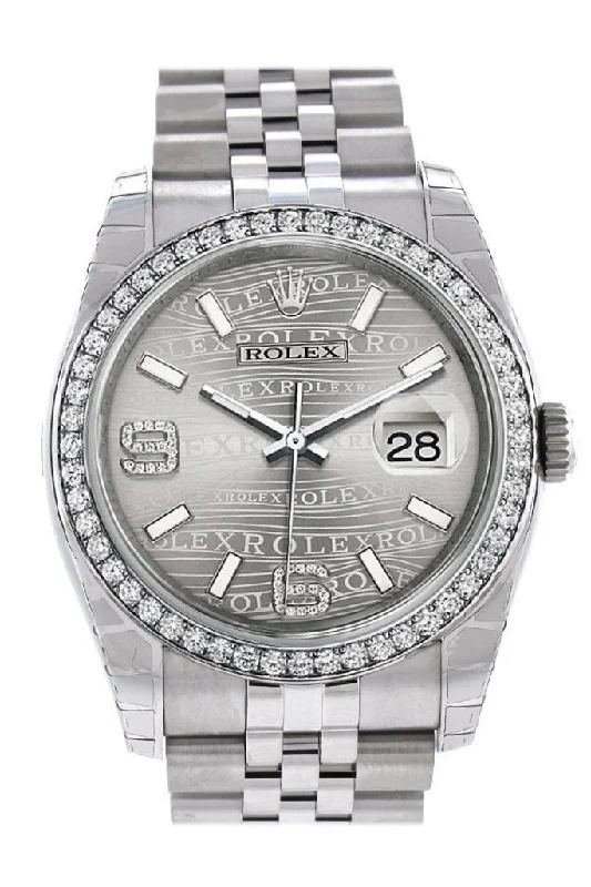 Rolex Datejust 36 Rhodium Waves Diamond Dial 18k White Gold Diamond Bezel Jubilee Men's Watch 116244 Pre-owned