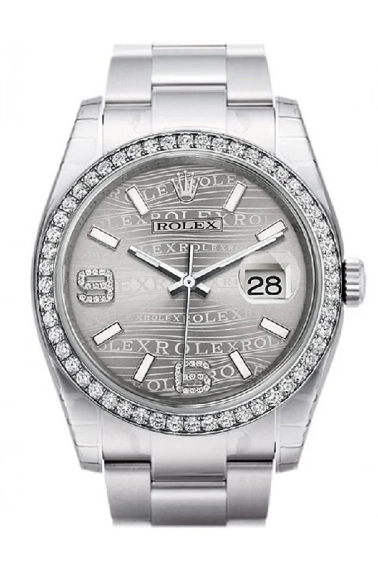 Rolex Datejust 36 Rhodium Waves Diamond Dial 18k White Gold Diamond Bezel Men's Watch 116244 Pre-owned