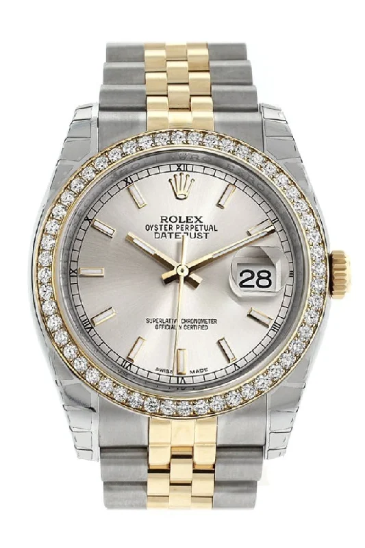 Rolex Datejust 36 Silver Dial 18k White Gold Diamond Bezel Jubilee Ladies Watch 116243 Pre-owned