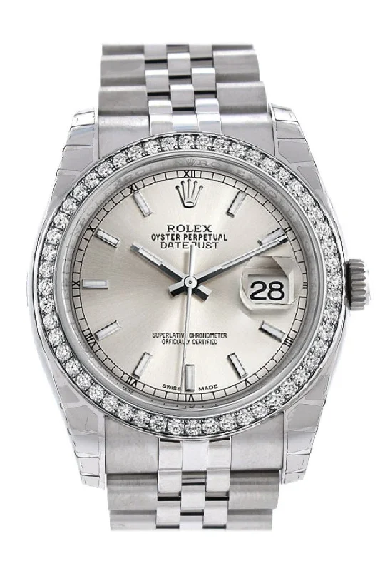 Rolex Datejust 36 Silver Dial 18k White Gold Diamond Bezel Jubilee Men's Watch 116244 Pre-owned