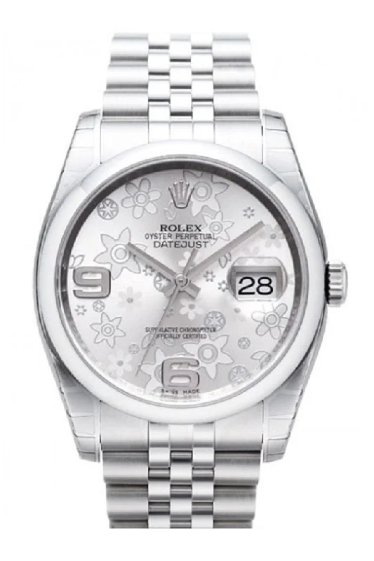 ROLEX  Datejust 36 Silver Floral Motif 2 Arab Dial Jubilee Men's Watch 116200 Pre-owned