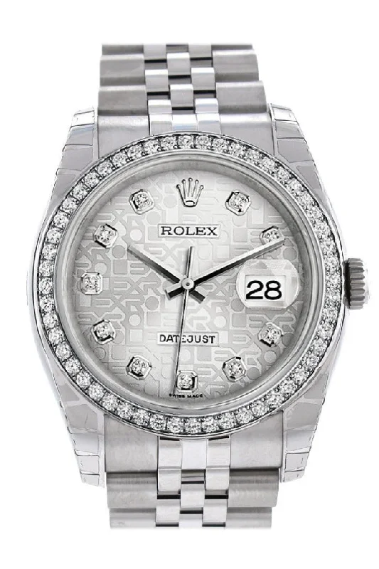 Rolex Datejust 36 Silver Jubilee design Diamonds Dial 18k White Gold Diamond Bezel Jubilee Men's Watch 116244 Pre-owned