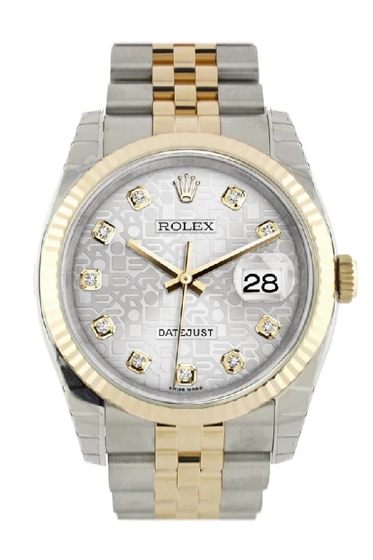 Rolex Datejust 36 Silver Jubilee Diamond Dial Fluted 18K Gold Two Tone Jubilee Watch 116233 Pre-owned