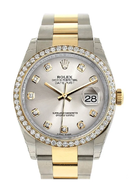 Rolex Datejust 36 Silver diamonds Dial 18k White Gold Diamond Bezel Ladies Watch 116243 Pre-owned