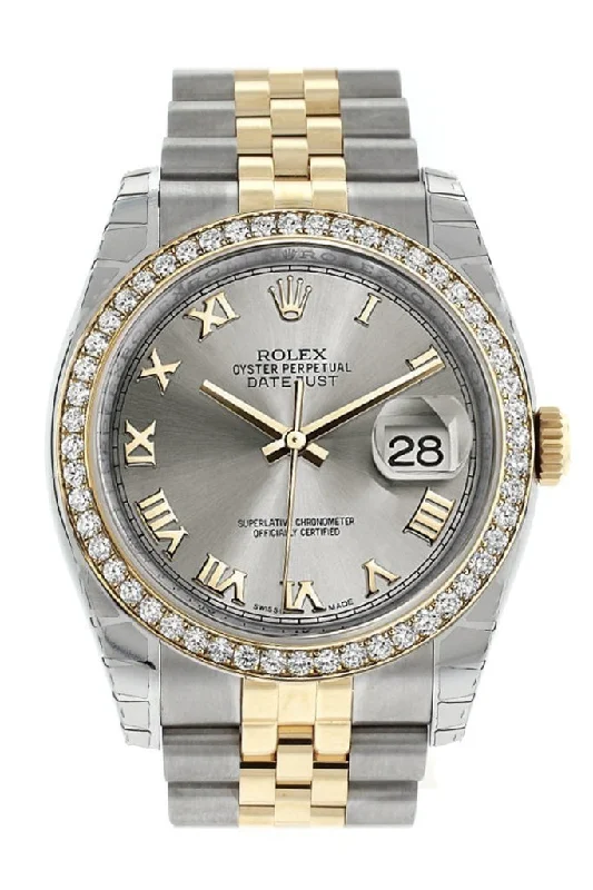 Rolex Datejust 36 Steel Roman Dial 18k White Gold Diamond Bezel Jubilee Ladies Watch 116243 Pre-owned