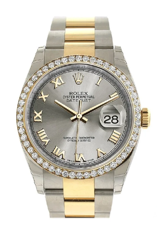 Rolex Datejust 36 Steel Roman Dial 18k White Gold Diamond Bezel Ladies Watch 116243 Pre-owned