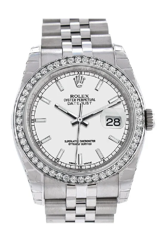 Rolex Datejust 36 White Dial 18k White Gold Diamond Bezel Jubilee Men's Watch 116244 Pre-owned