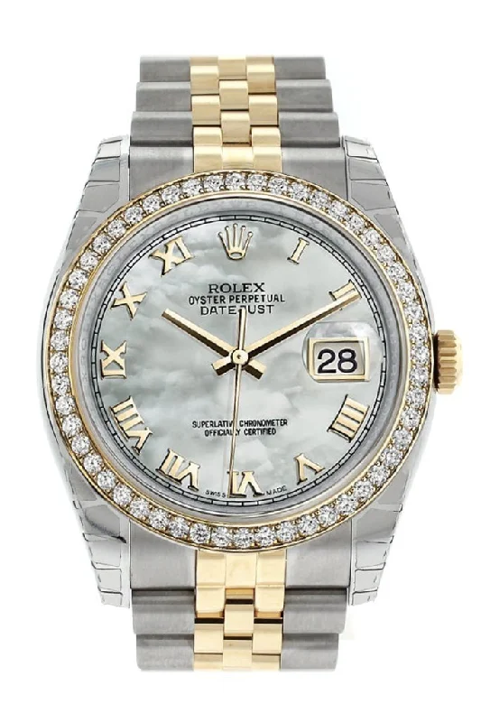 Rolex Datejust 36 White mother-of-pearl Dial 18k White Gold Diamond Bezel Jubilee Ladies Watch 116243 Pre-owned