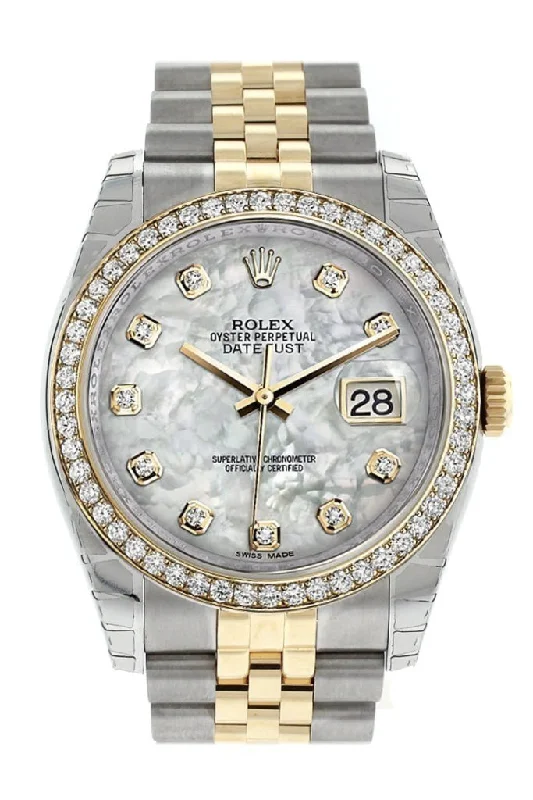 Rolex Datejust 36 White mother-of-pearl diamonds Dial 18k White Gold Diamond Bezel Jubilee Ladies Watch 116243 Pre-owned