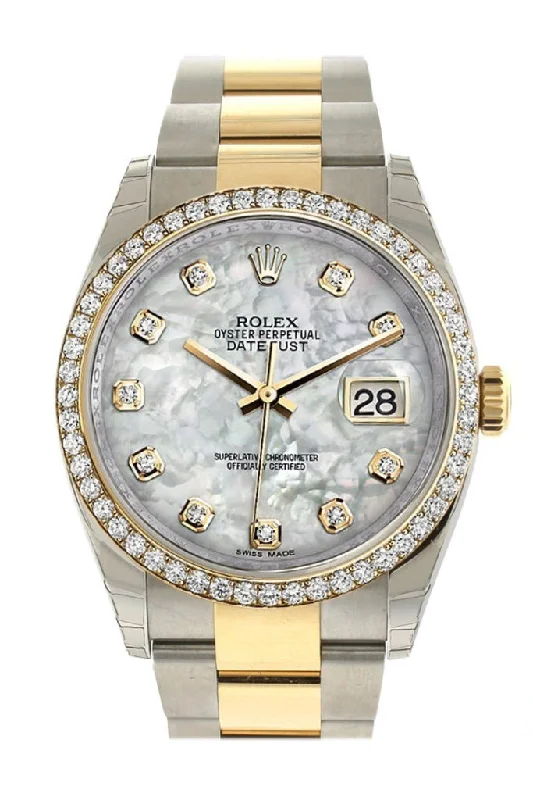 Rolex Datejust 36 White mother-of-pearl diamonds Dial 18k White Gold Diamond Bezel Ladies Watch 116243 Pre-owned