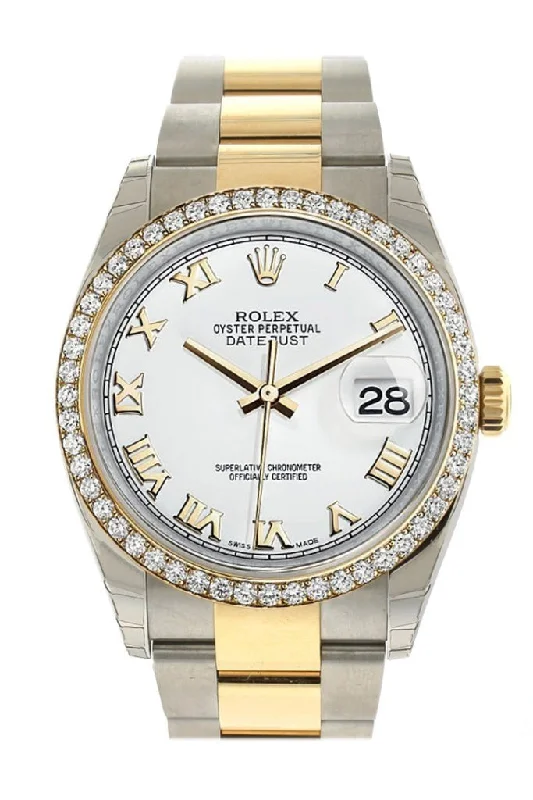 Rolex Datejust 36 White Roman Dial 18k White Gold Diamond Bezel Ladies Watch 116243 Pre-owned