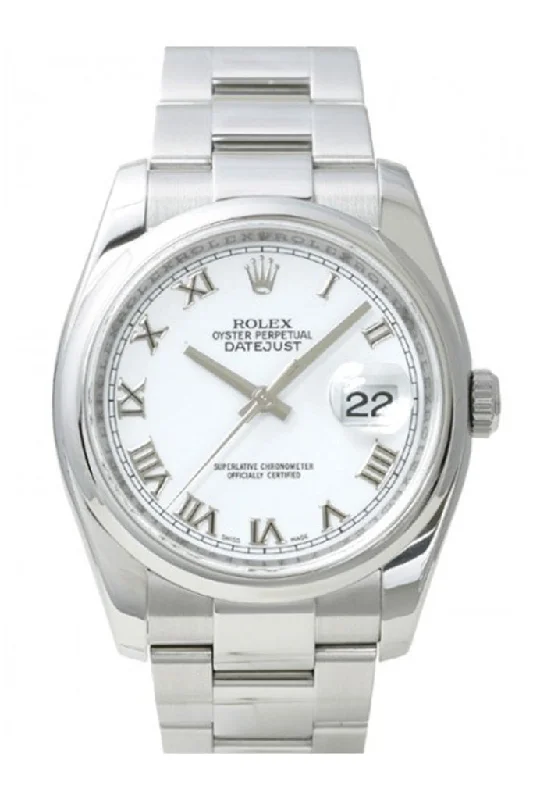 ROLEX Datejust 36 White Roman Dial Steel Mens Watch 116200 Pre-owned