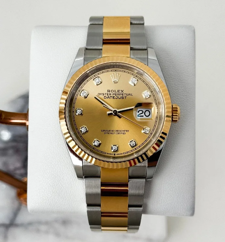 Rolex Datejust 36 Yellow Gold/Steel Champagne Diamond Dial & Fluted Bezel Oyster Bracelet 126233