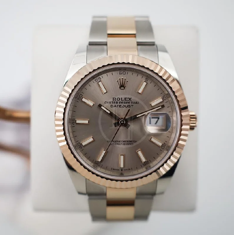 Rolex Datejust 41 Rose Gold/Steel Sundust Index Dial Fluted Bezel Jubilee Bracelet 126331 -