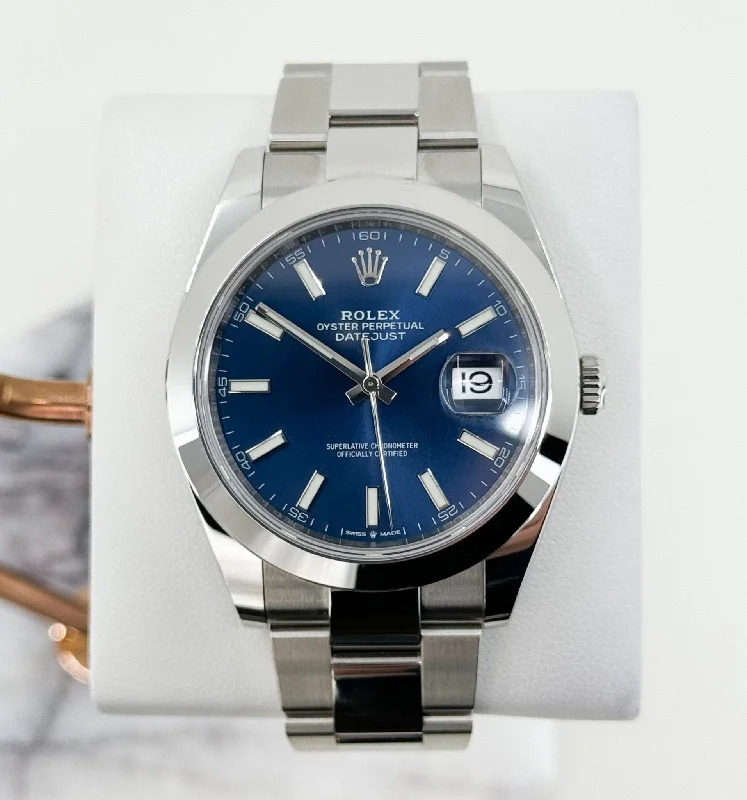 Rolex Datejust 41 Stainless Steel Blue Index Dial Smooth Bezel Oyster Bracelet 126300 -