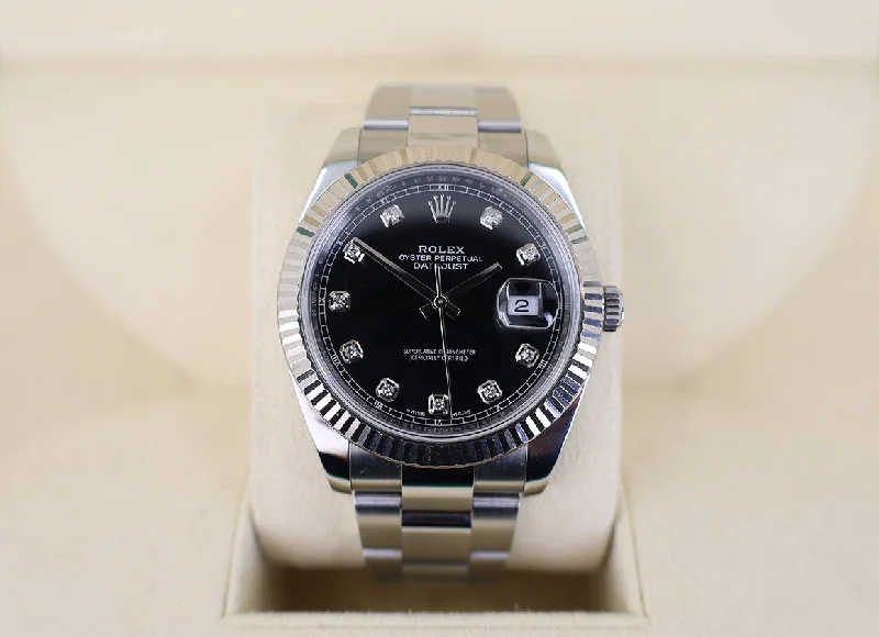 Rolex Datejust 41 White Gold/Steel Black Diamond Dial Fluted Bezel Oyster Bracelet 126334 -