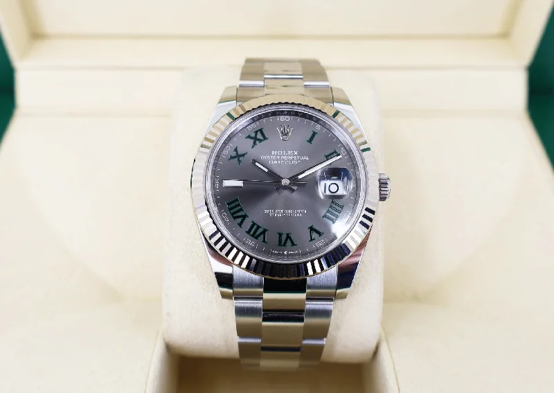 Rolex Datejust 41 White Gold/Steel Slate Roman Dial Fluted Bezel Oyster Bracelet 126334 -