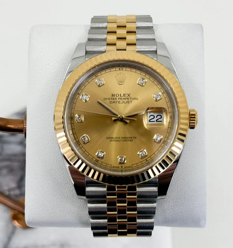 Rolex Datejust 41 Yellow Gold/Steel Champagne Diamond Dial Fluted Bezel Jubilee Bracelet 126333 -