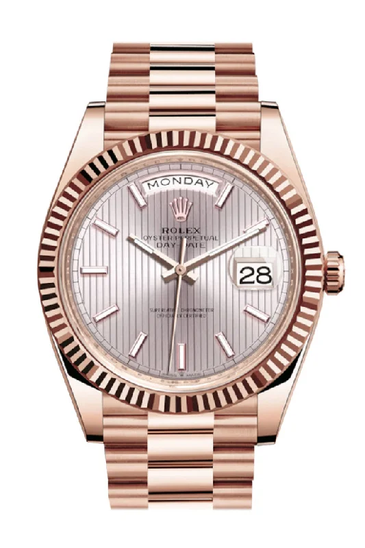 Rolex Day-Date 40 Sundust Stripe Motif Dial Fluted Bezel 18K Everose gold President Automatic Men's Watch 228235 DC