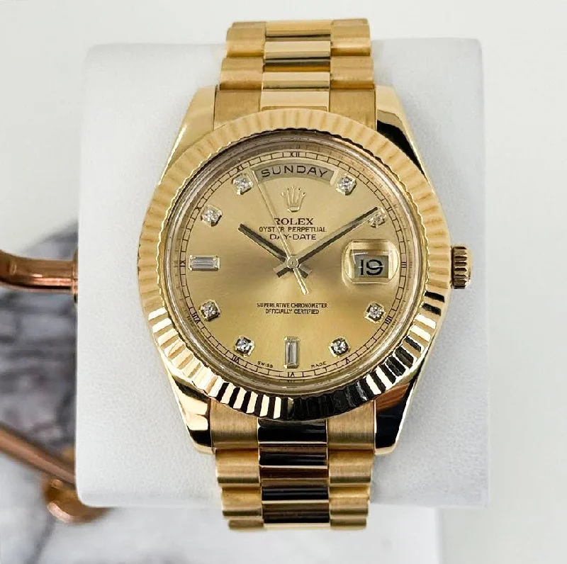 Rolex Day-Date 41 Yellow Gold Champagne Diamond Dial & Fluted Bezel President Bracelet - 218238