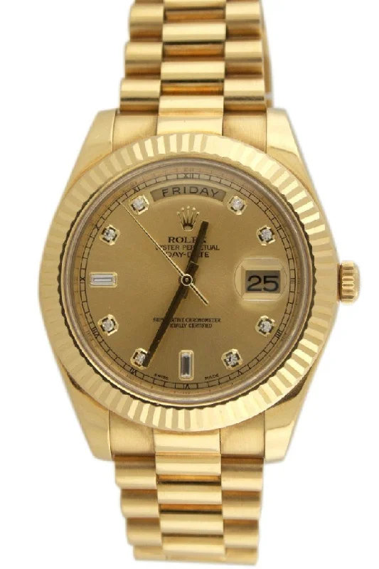 Rolex DAY-DATE II 41 Champagne Diamond Dial 18K Yellow Gold Men's Watch 218238