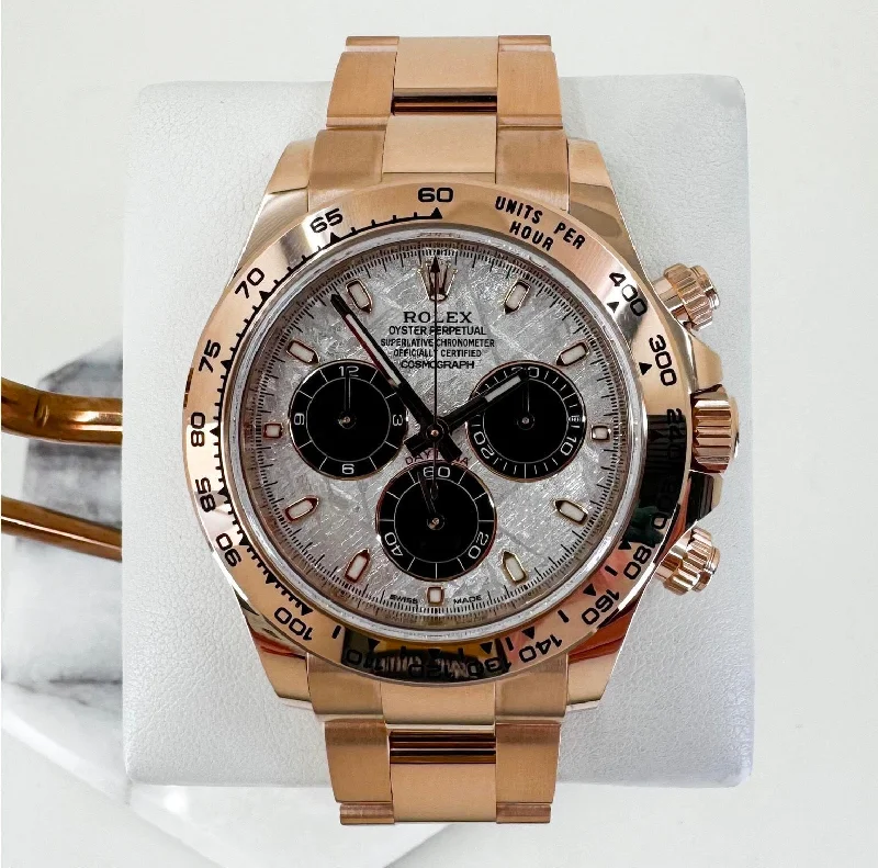 Rolex Daytona Rose Gold Meteorite and Black Subdials Dial Index Dial Gold Bezel Oyster Bracelet 116505