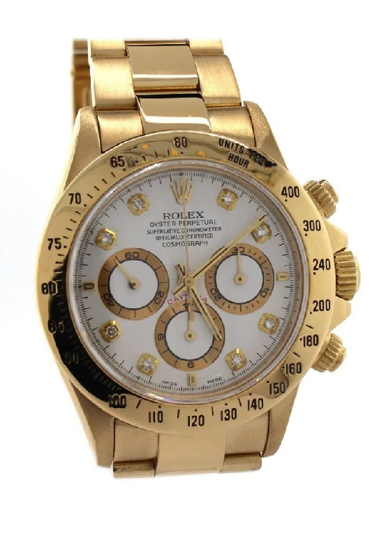 Rolex Daytona Zenith 18k Yellow Gold White Diamonds Dial Watch 16528