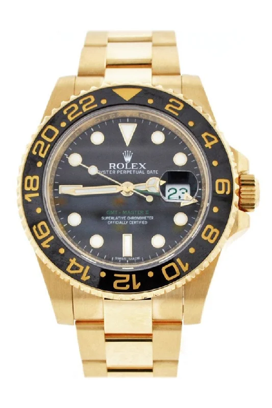 Rolex GMT Master II Black Dial Bracelet 18kt Yellow Gold Men's Watch 116718 Pre-Owned