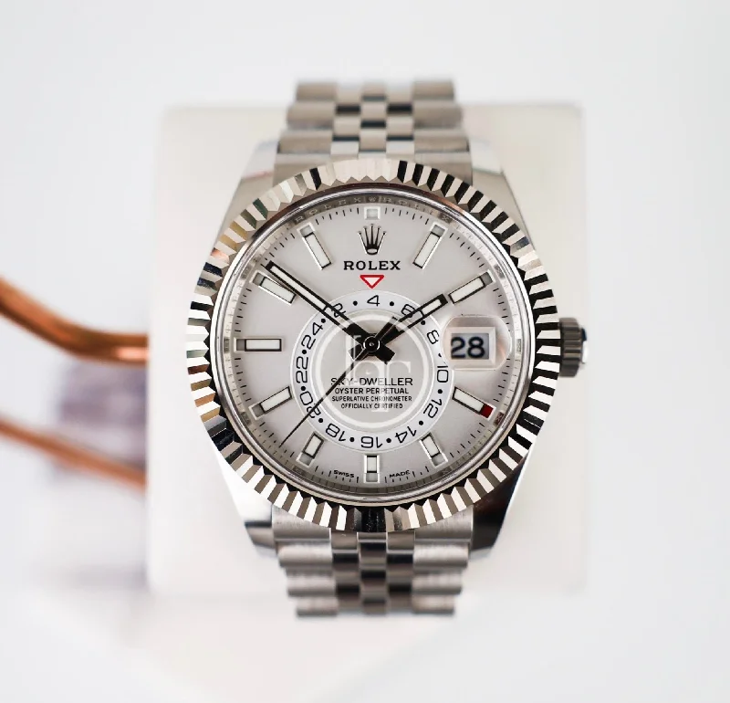 Rolex Oyster Perpetual White Rolesor Sky-Dweller Watch - White Index Dial - Jubilee Bracelet - 326934 wij