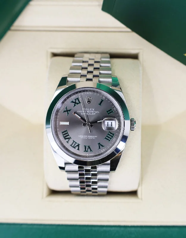 Rolex Steel Datejust 41 Watch - Smooth Bezel - Slate Green Roman Dial - Jubilee Bracelet - 126300 slgrj