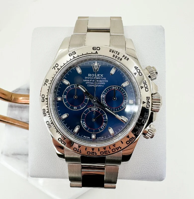 Rolex White Gold Cosmograph Daytona 40 Watch - Blue Index Dial - 116509 bli