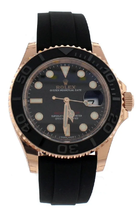 ROLEX YACHT-MASTER 40 Black Dial 18k Rose Gold Mens Watch 116655