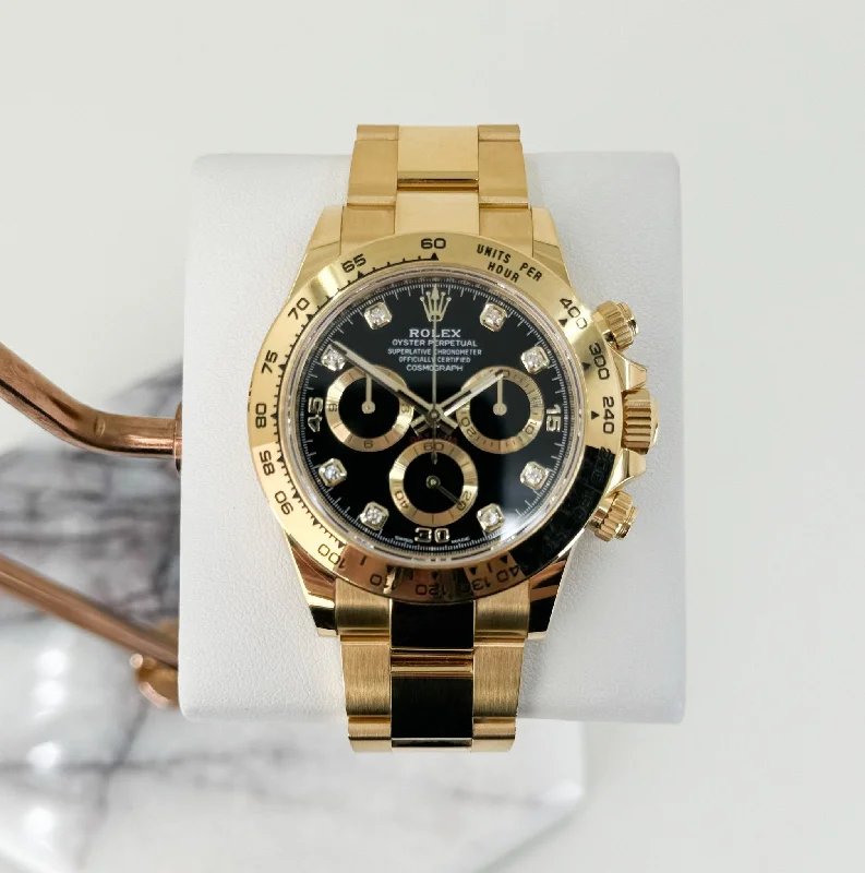 Rolex Yellow Gold Cosmograph Daytona 40 Watch - Black Diamond Dial - 116508 bkd