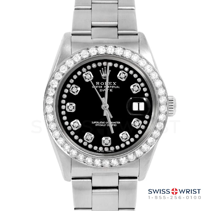 Rolex Date 34mm | 1500-SS-BLK-STRD-2CT-OYS