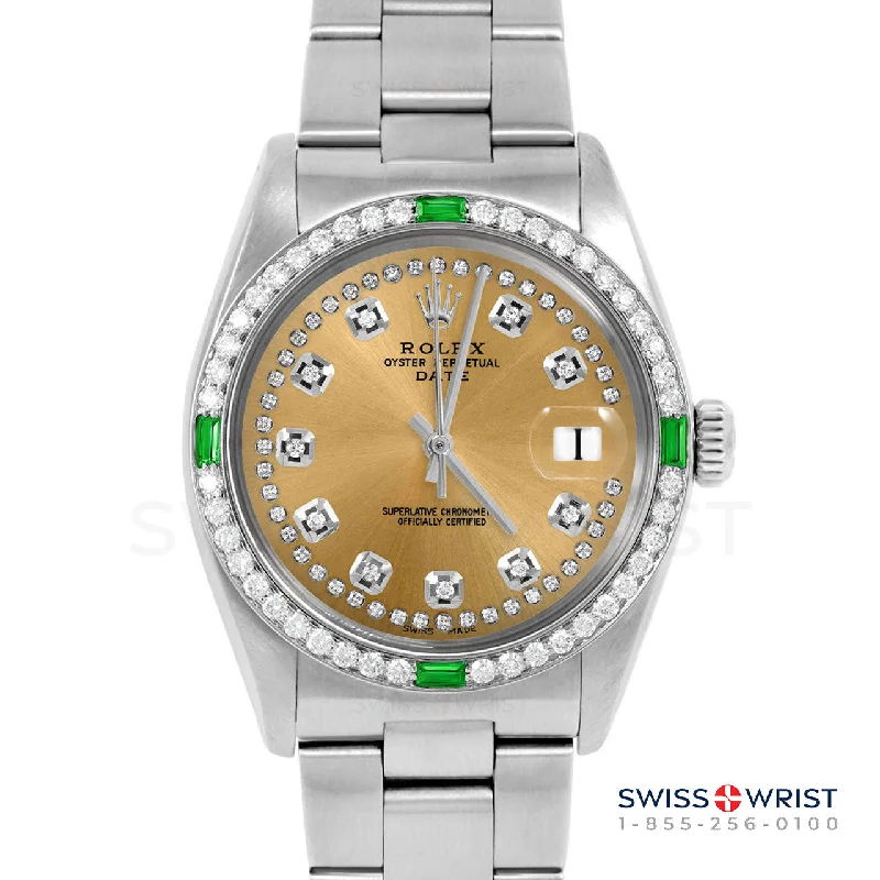 Rolex Date 34mm | 1500-SS-CHM-STRD-4EMD-OYS