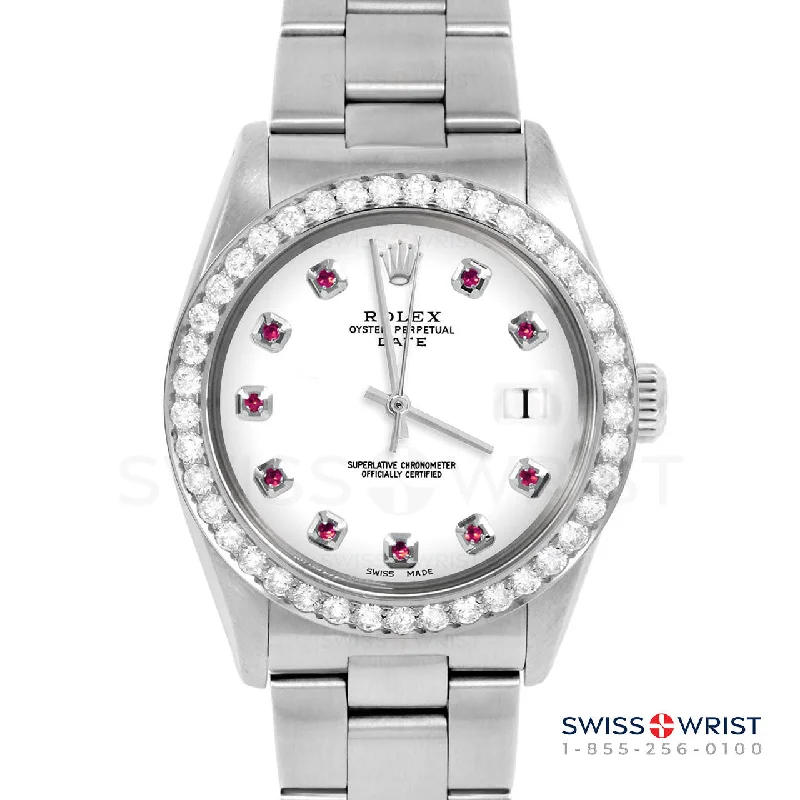 Rolex Date 34mm | 1500-SS-WHT-RBY-AM-2CT-OYS