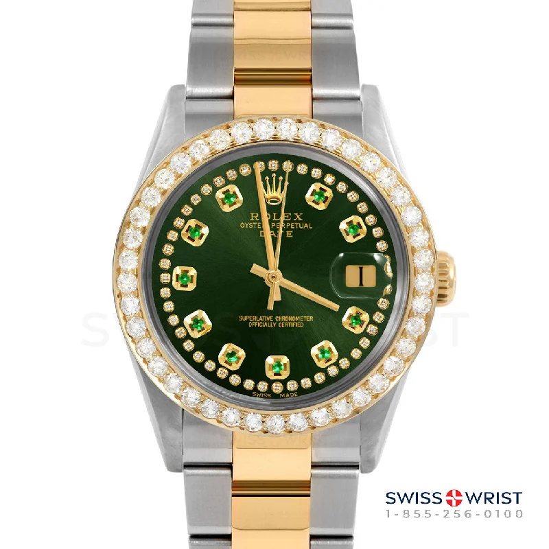 Rolex Date 34mm | 1500-TT-GRN-STRE-2CT-OYS