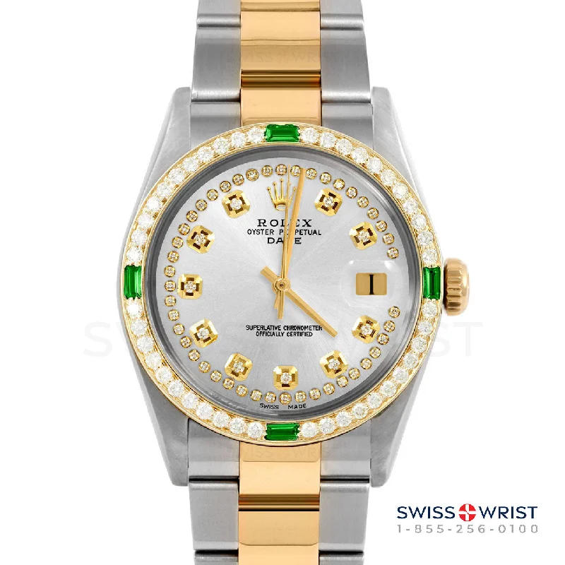 Rolex Date 34mm | 1500-TT-SLV-STRD-4EMD-OYS