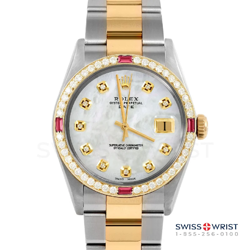 Rolex Date 34mm | 1500-TT-WMOP-DIA-AM-4RBY-OYS